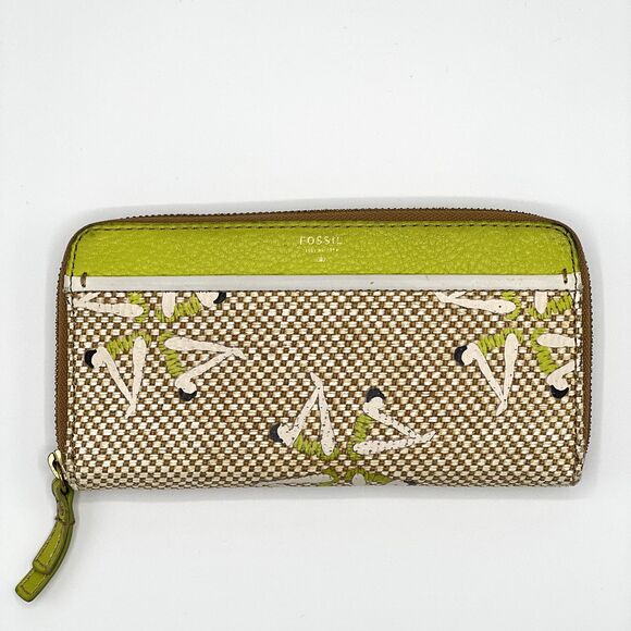 Fossil Tessa Wallet Zip Around Clutch Lime/Natural Gymnast/Diver Print SWL1311 - Picture 1 of 14